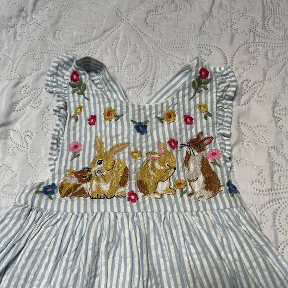 Baby Boden Seersucker Embroidered Bunny Pinnie Size 18-24m - Picture 3 of 5